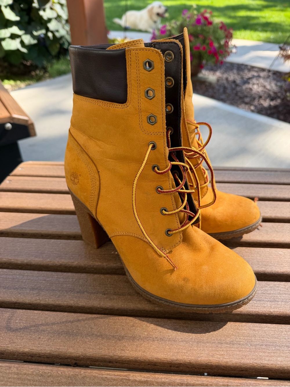 Timberland Women's Mustard Suede Lace-Up Heeled Ankle Boots